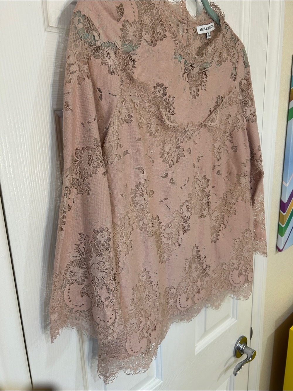 Heartloom Dusty Rose Floral Lace Illusion Neckline Top - Size S - Picture 5 of 8